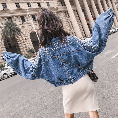 Fringe Beaded Frayed Trim Denim Jacket