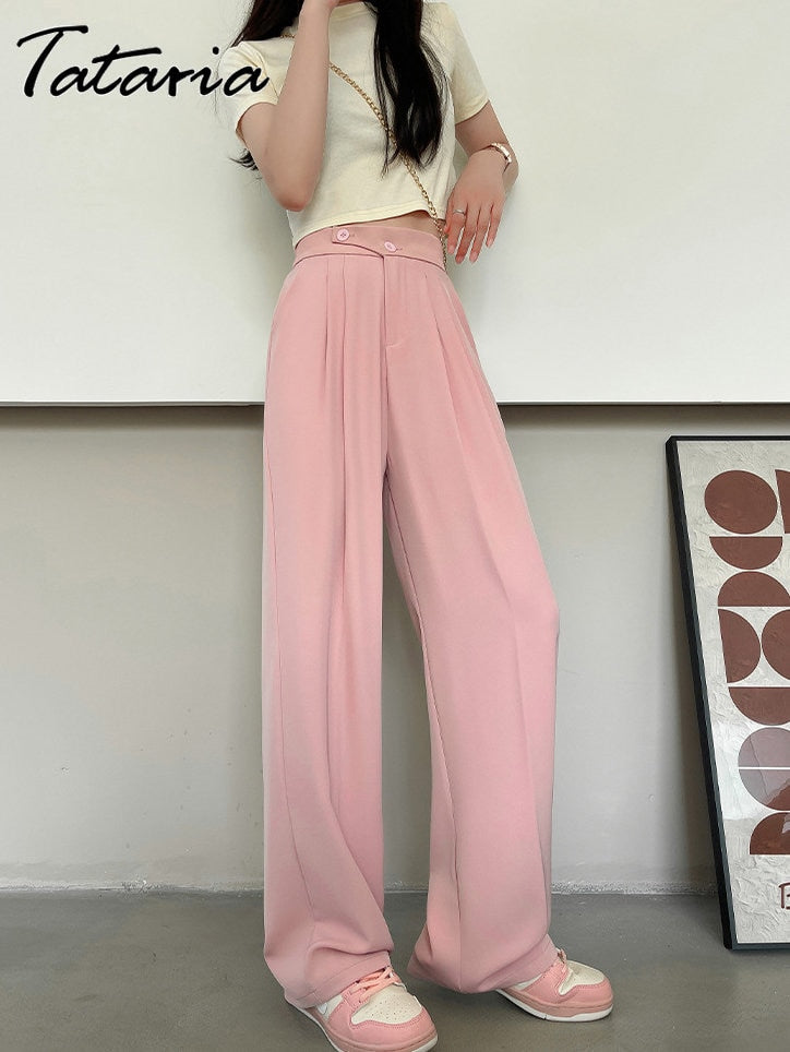 High Waist Straight Stacked Pants