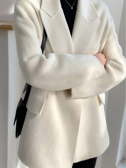 Loose Fit White Brief Woolen Coat