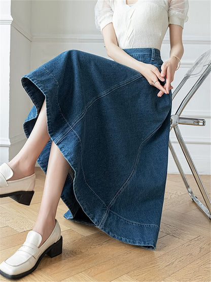 Long High Waist Denim A-Line Skirts