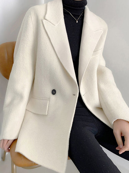 Loose Fit White Brief Woolen Coat