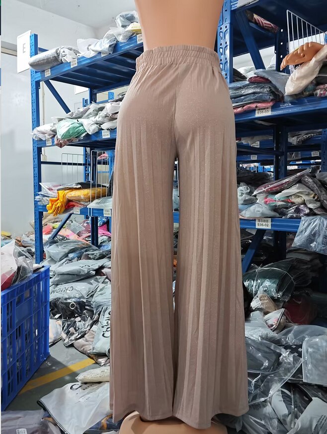 Casual High Waist Pleated Wide Leg Pants