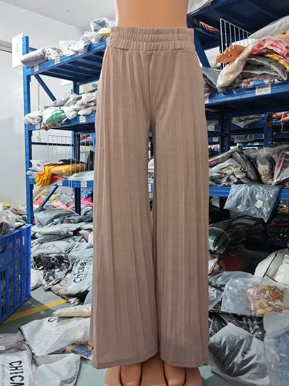 Casual High Waist Pleated Wide Leg Pants