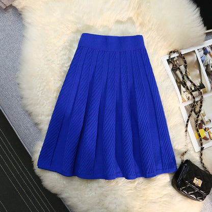 Knitted High Waist Pleated Skirt