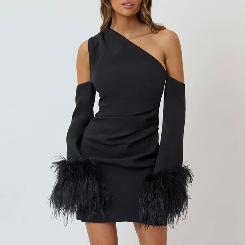 Feathers Flare Long Sleeve Midi Dress