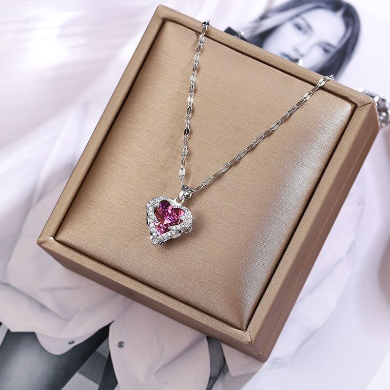 Colorful Crystal Ocean Heart Pendant Necklace