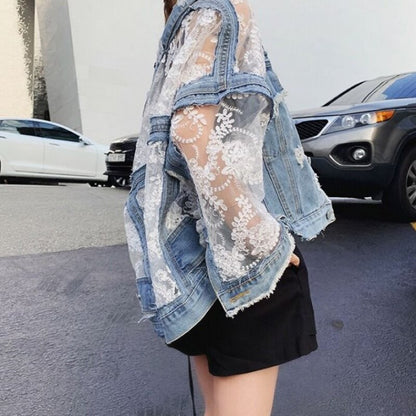 Lace Patchwork Denim Jacket