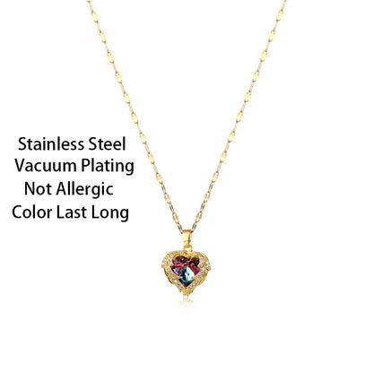 Colorful Crystal Ocean Heart Pendant Necklace