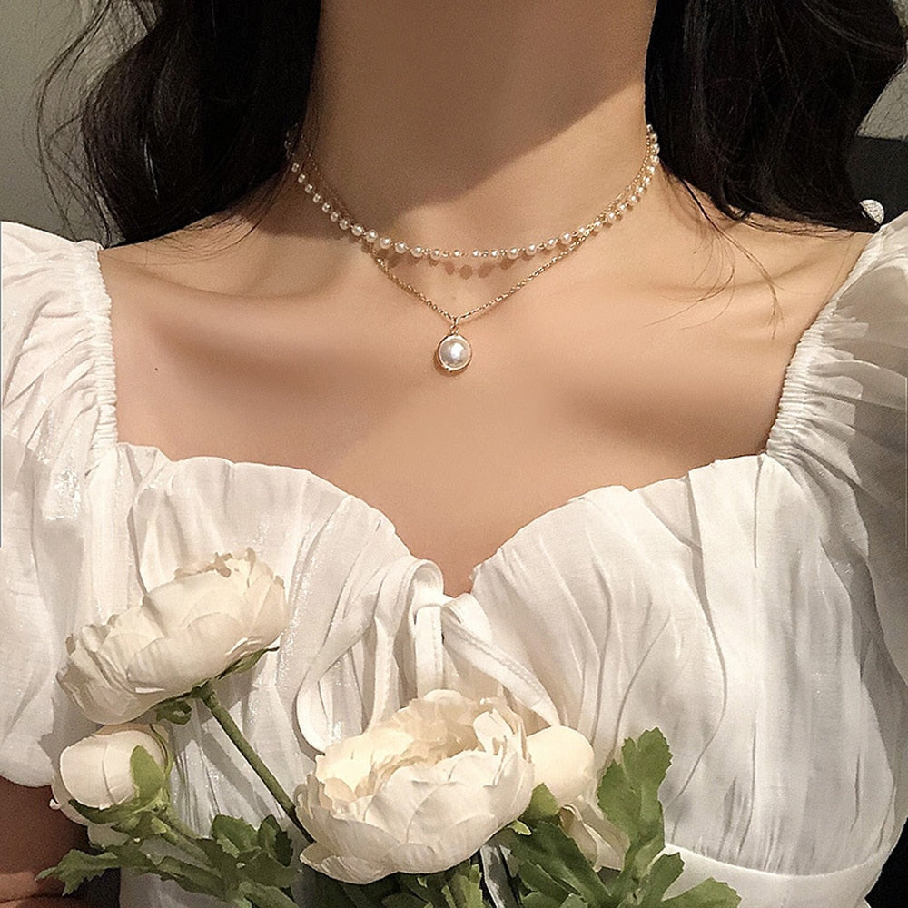 Double Layer Pearl Choker Necklace