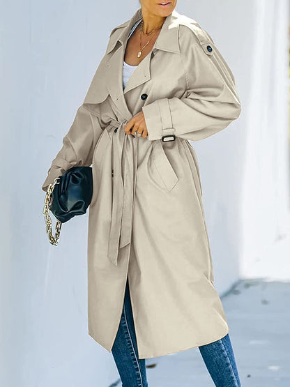 Double Breasted Windproof Long Trench Classic Coat with Belt