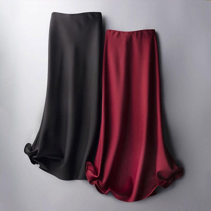 Silk Satin Solid Color Midi Skirt