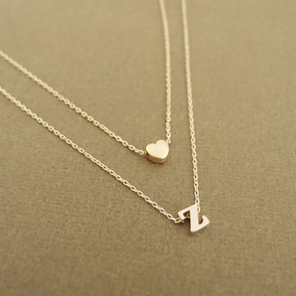 Women Small Heart with Initial Letter Charm Necklace