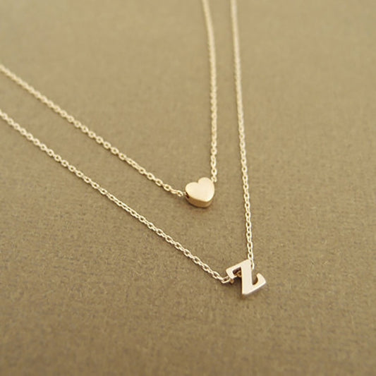 Women Small Heart with Initial Letter Charm Necklace