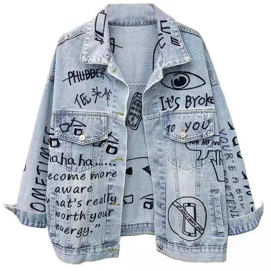 Graffiti Embroidery Denim Jacket