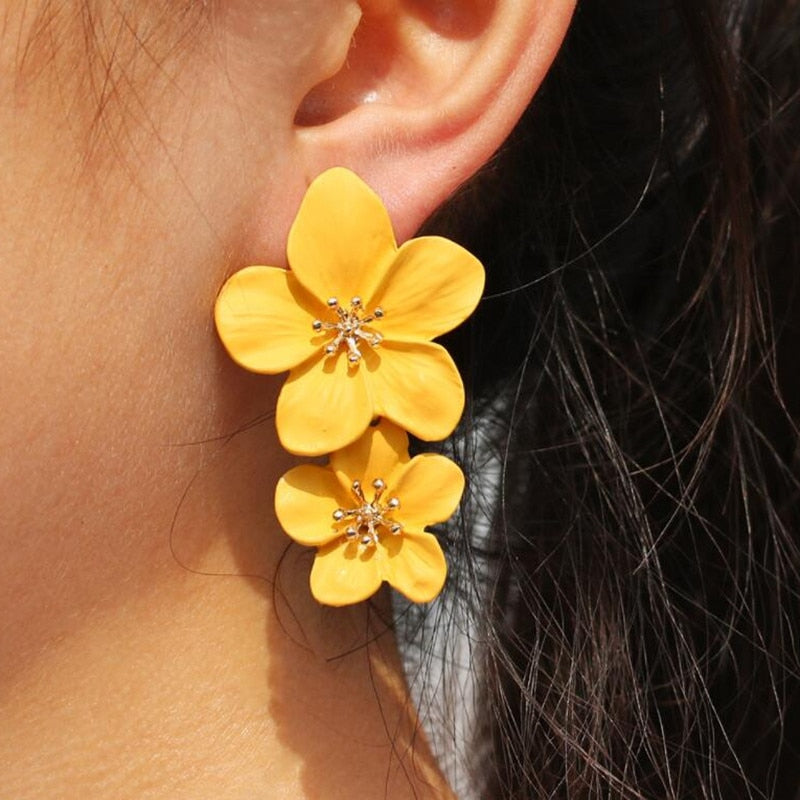 Double-layers Flower Drop Earrings