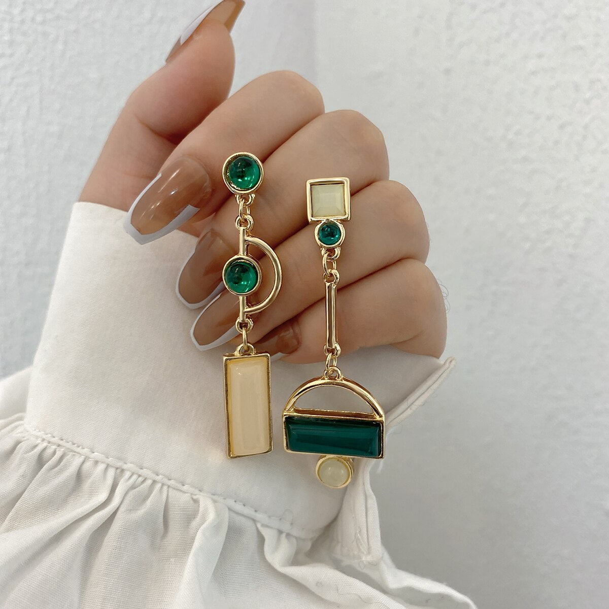 Asymmetry Irregular Enamel Geometric Drop Earrings