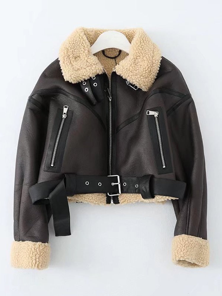 Faux Lamb Leather Fur Jacket