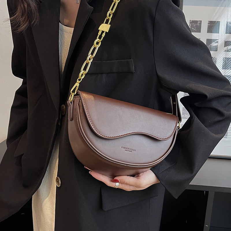 Small Saddle PU Leather Handbag