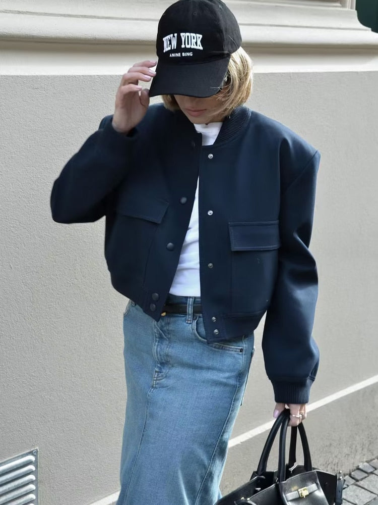 O-Neck Long Sleeve with Pockets Jackets