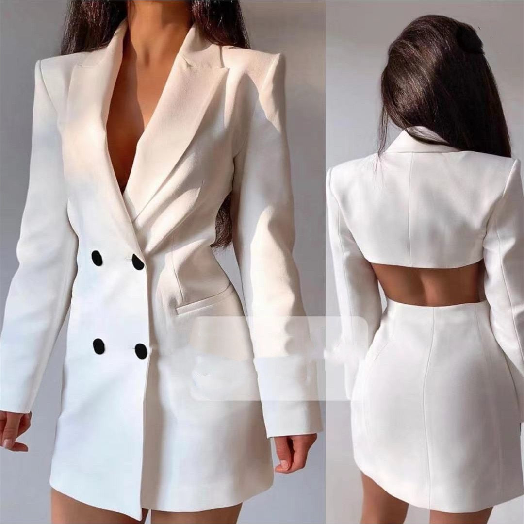 Solid Double Breasted Backless Long Sleeve Thin Slim Blazer