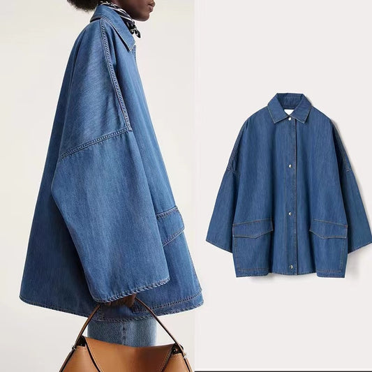 Wide Sleeve Fried Loose Version Denim Shirt