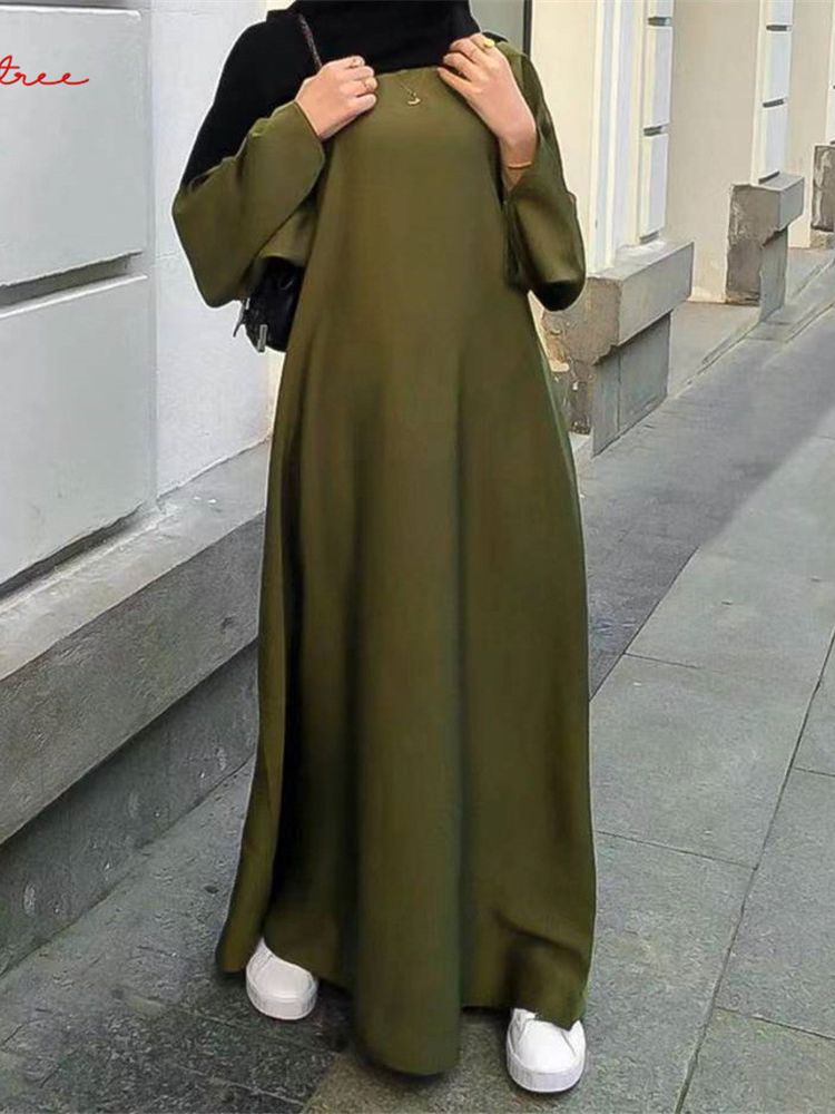 Woman Satin Silky Full Length Flare Sleeve Loose Dubai Dress