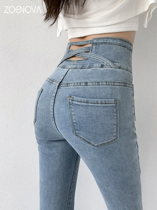 High Waist Skinny Pencil Denim Jeans