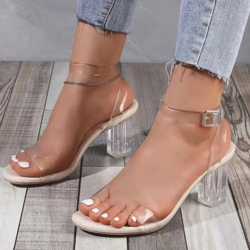 Transparent Closed Toe Thick High Heel