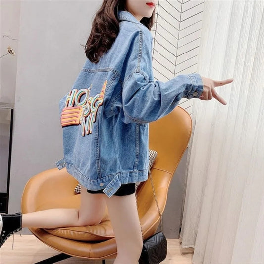 Printed Loose Denim Jacket