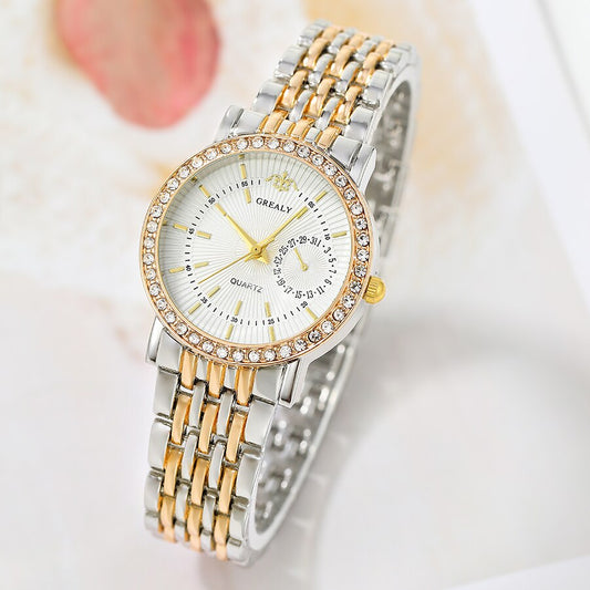 Casual Round Rhinestone Quartz Watch