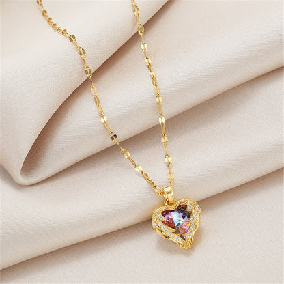 Colorful Crystal Ocean Heart Pendant Necklace