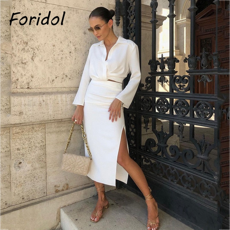 Foridol Ruched Top and Skirt Set