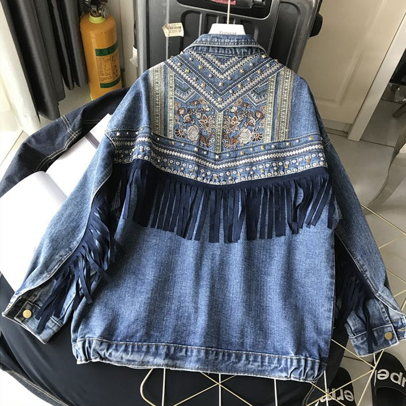 Oversized Floral Denim Jacket